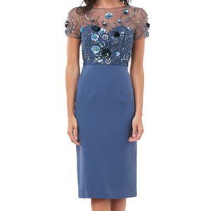JS Collections Sequin Bodice Crepe Cocktail Dress